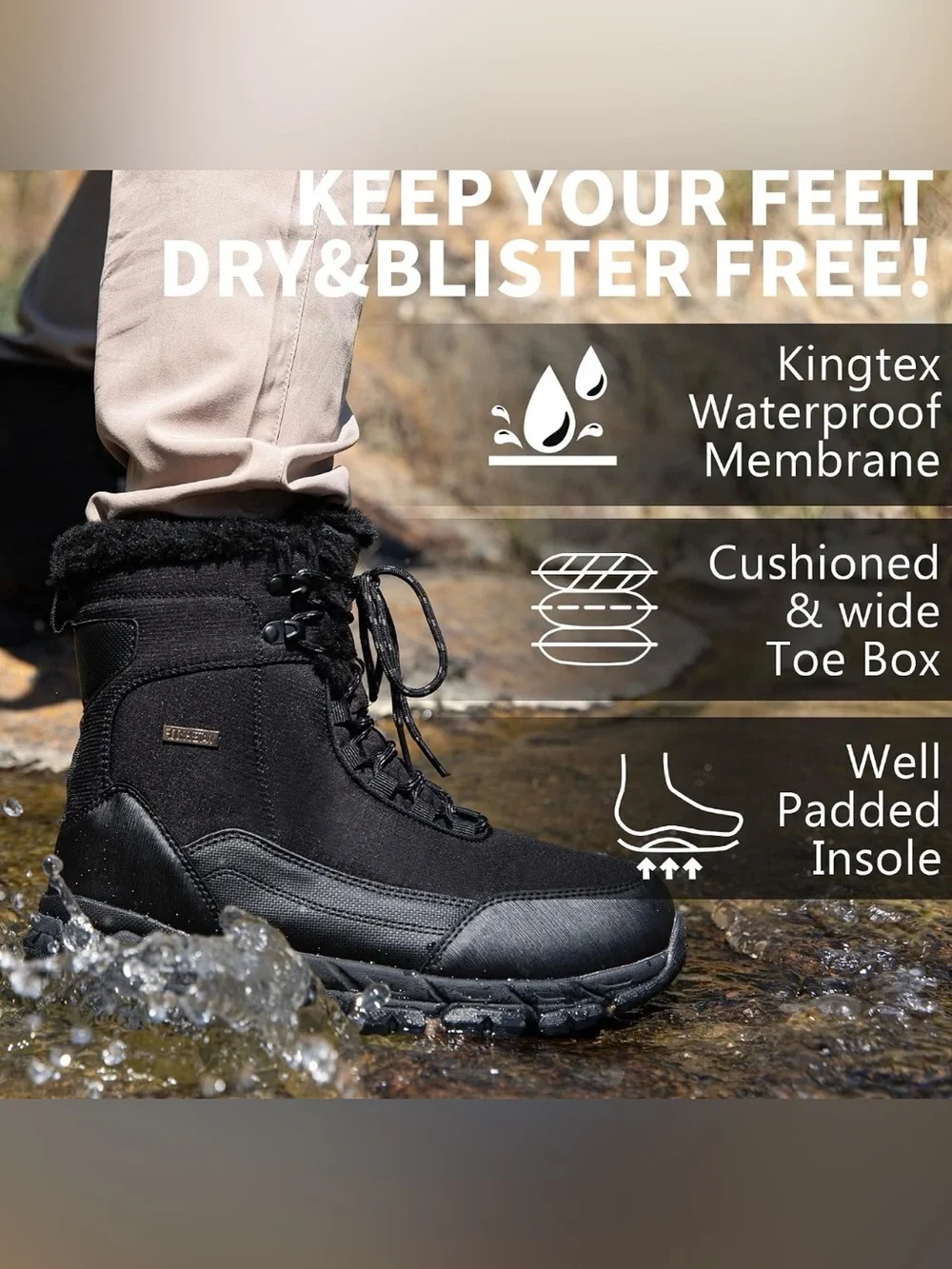 SHULOOK Men’s Waterproof Snow Boots – Size 11.5